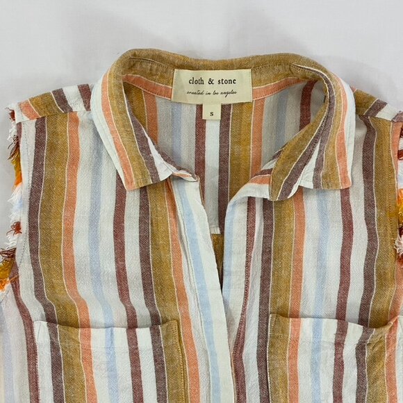 Anthropologie Cloth & Stone Women's Small Tie Front Striped Linen Button Down - Picture 8 of 13